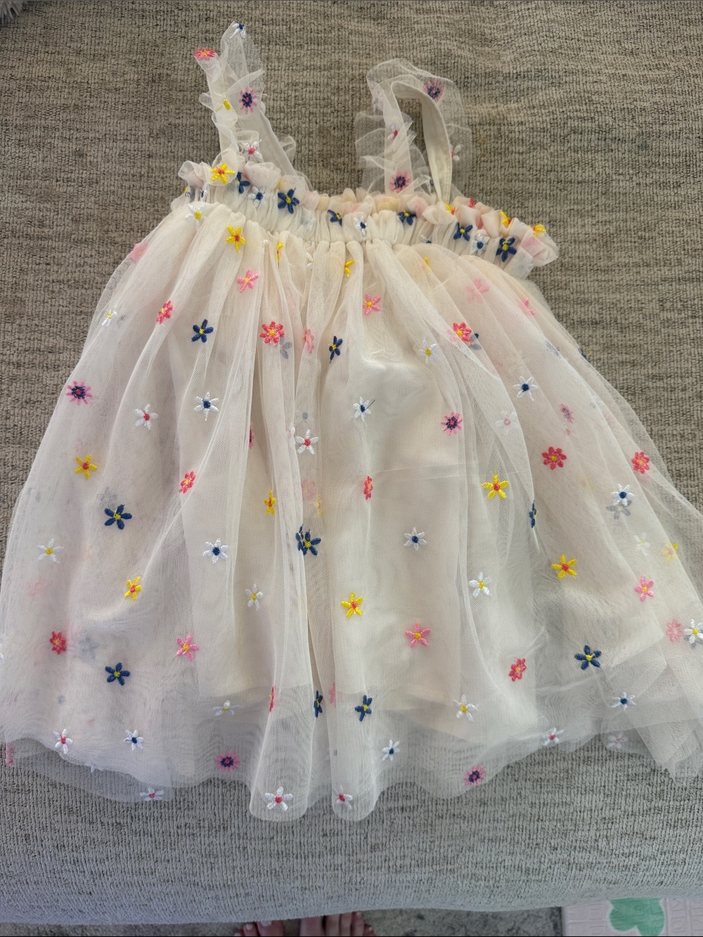 Girls' White Tulle Floral Embroidered Party Dress